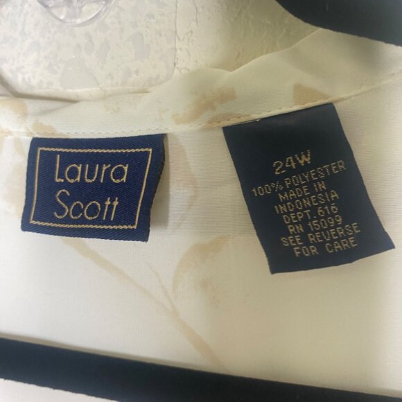 Laura‎ Scott Womens 24W Floral Button-Front Blouse Beige/White Lightweight - Picture 2 of 11